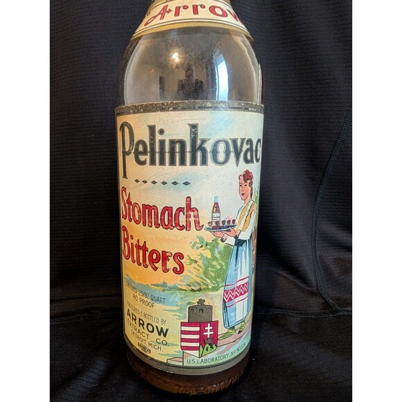 Vtg 1940s Arrow Extract Pelinkovac Stomach Bitters Bottle Detroit Michigan Nice - Picture 3 of 12